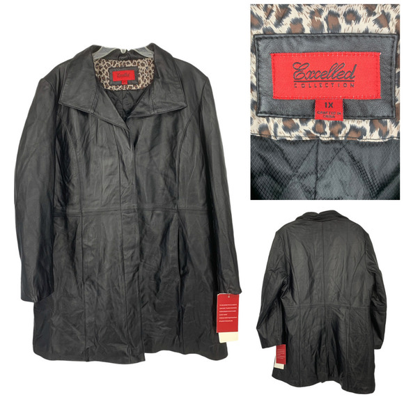 NEW Excelled Collection Plus Sz 1X Black Leather Mid Length Jacket Coat NWT - Picture 1 of 9